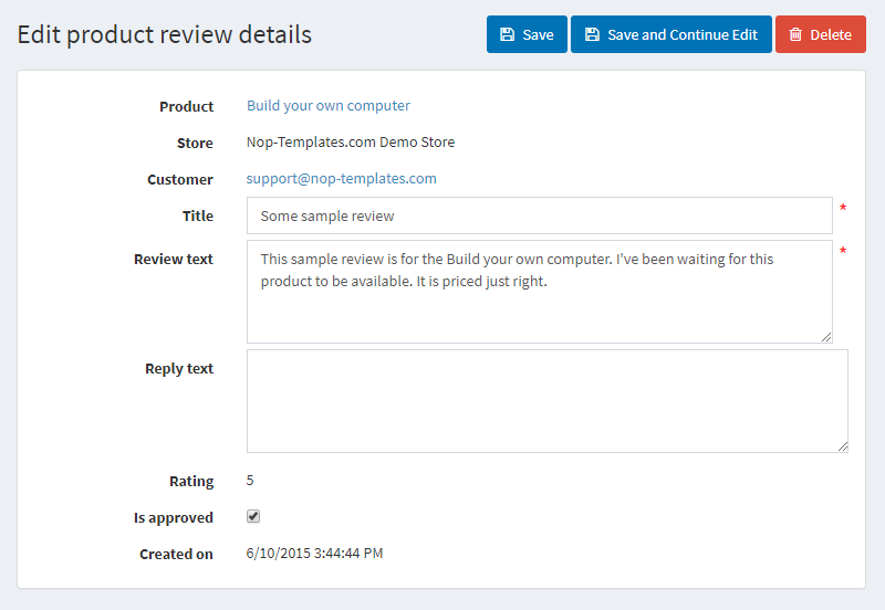 Editing Product Reviews in NopCommerce